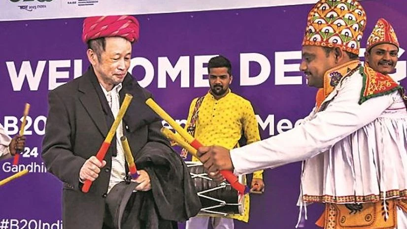 g20 The Business 20 (B20) inception meeting being organised in Gandhinagar that kicked off on Sunday as part of India’s G20 presidency. (Photo: PTI)