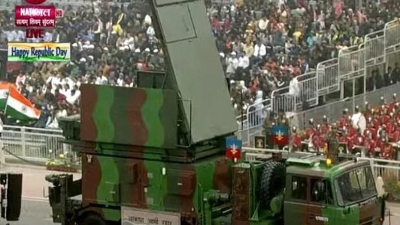 Republic day AKASH weapon system of 27 Air Defence Missile Regiment, 'the Amritsar Airfield' led by Captain Sunil Dasharathe and accompanied by Lt Chetana Sharma of 512 Light AD Missile Regiment (SP)