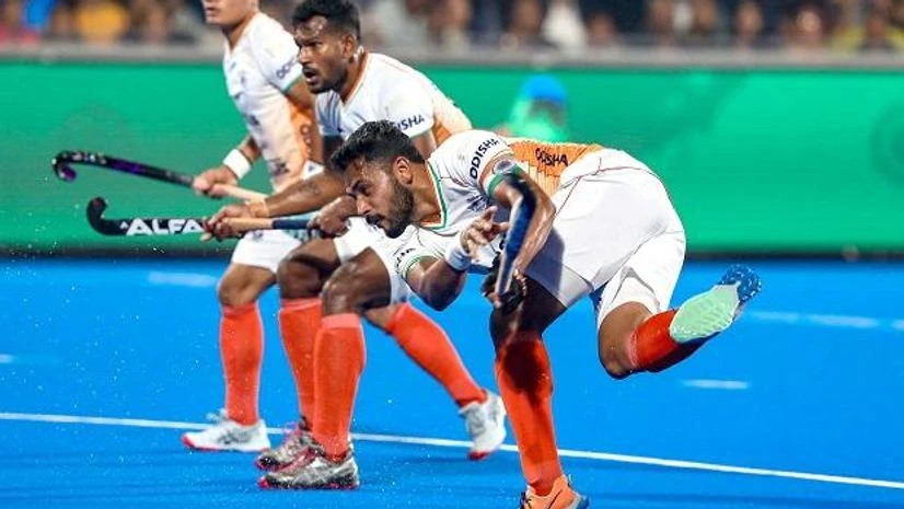 Hockey World Cup 2023 Indian hockey players during the crossover match against New Zealand in the Hockey World Cup 2023. Photo: Hockey India