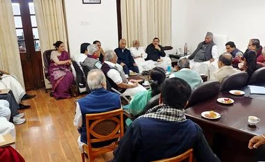 RCap auction postponed to April 11 even as Torrent pursues litigation Opposition MPs attend the meeting led by Leader of Opposition in Rajya Sabha Mallikarjun Kharge to chalk out the strategy for the floor of the House amid row over Adani stocks during the ongoing budget session, at LoP's parliament office, in New De